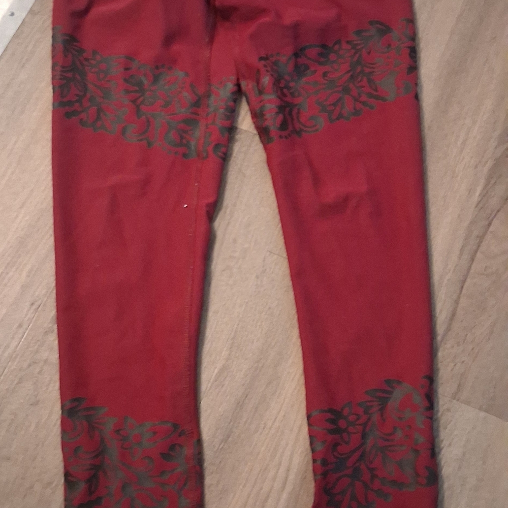 Red Leggings with Black Floral Pattern